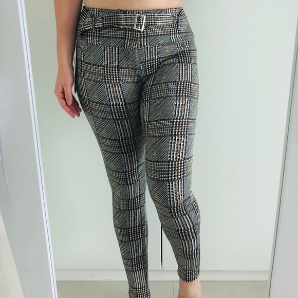 NWT belted high waisted plaid skinny pants - Picture 7 of 8